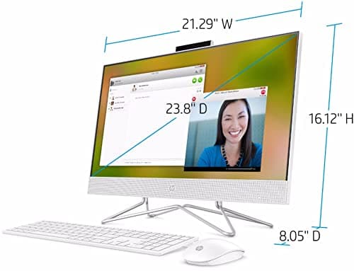 HP 2024 AIO-24-DF1000 Desktop 23.8" 1920 x 1080 IPS Intel Core i3-1115G4 2-Core Intel UHD Graphics 8GB DDR4 256GB SSD Windows 11 Pro Bluetooth 4.2 Wi-Fi White Wired Keyboard and Mouse