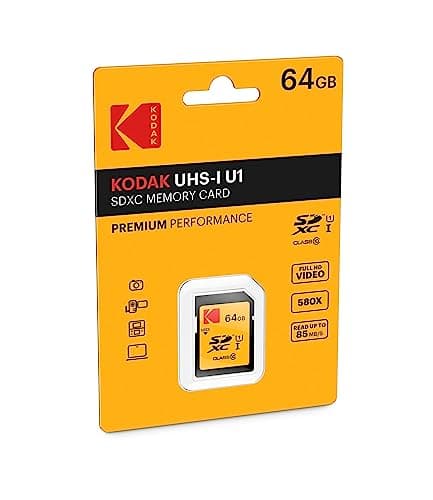 KODAK SDXC Card 64GB UHS-I U1 V10 Premium, up to 85MB/s Read Speed, for Full HD Video and High-Resolution Pictures, Compatible with SDXC Standard - EKMSD64GXC10K