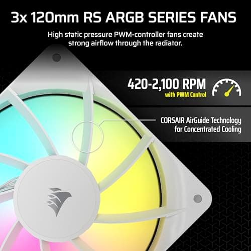 CORSAIR Nautilus 360 RS ARGB Liquid CPU Cooler – 360mm AIO – Low-Noise – Direct Motherboard Connection – Daisy-Chain – Intel LGA 1851/1700, AMD AM5/AM4 – 3X RS120 ARGB Fans Included – White