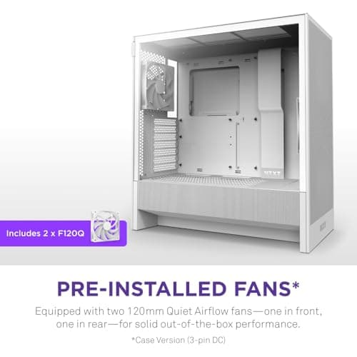NZXT H5 Flow 2024 - Compact ATX Mid-Tower PC Gaming Case - High Airflow - 2 x 120mm Fans Included - 360mm Front & 240mm Top Radiator Support - Cable Management System - Tempered Glass - White