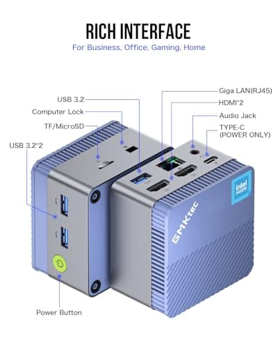 GMKtec Mini PC, G5 Micro Desktop Computer, 12th Gen Intel Alder Lake N97 (up to 3.60GHz) 12GB DDR5 256GB Hard Drive for Business, School, Office Sky Blue