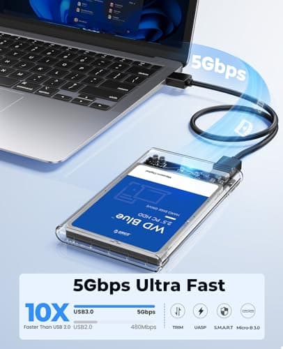 ORICO 2.5'' External Hard Drive Enclosure USB 3.0 to SATA III Tool-Free Clear Hard Disk Case for 2.5 inch 7mm 9.5mm SATA HDD SSD Max 6TB Support UASP(2139U3)