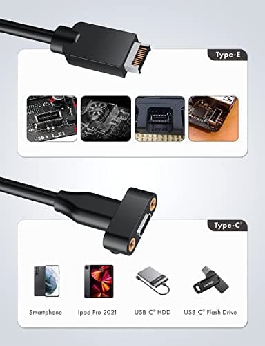 GRAUGEAR 20Gbps USB 3.2 Gen 2x2 USB-C Front Panel Type-C Adapter, Motherboard Header Extension Cable, USB-C to USB3.2 Type-E Key-A 20-Pin Connector with PCIe Bracket, 23.6 in [G-AD-ETC-10G]