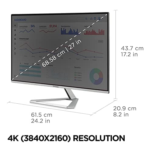 ViewSonic VX2776-4K-MHDU 27 Inch 4K UHD IPS Monitor, 65W USB C, HDR10 Content Support, Thin Bezels, HDMI and DisplayPort