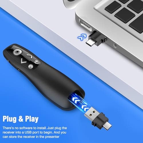Presentation Clicker Wireless Presenter Remote for PowerPoint, Powerpoint Clicker with Volume Control PowerPoint Slide Advancer for Mac, Computer, Laptop-E600