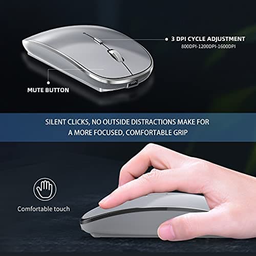 Wireless Mouse Chargeable Portable Silent USB and Type-C Dual Mode Wireless Mouse 3 Adjustable DPI for Laptop, Mac, Android, PC (Q23S Black) (Grey)