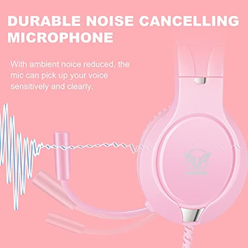 Pink Gaming Headset for Nintendo Switch, Xbox One, PS4,PS5, Bass Surround and Noise Cancelling with Flexible Mic, 3.5mm Wired Adjustable Over-Ear Headphones for Laptop PC iPad Smartphones