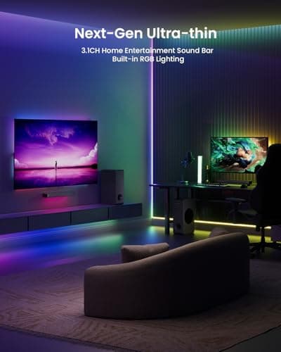 MEREDO Sound Bar for Smart TV 3.1CH PC Gaming Soundbar with Subwoofer RGB Lighting Audio Sync Surround Sound System BT 5.3/HD-ARC/Optical/AUX/USB for Desktop Tablets Consoles Home Cinema