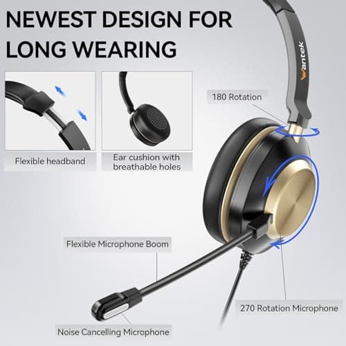 Headset with Mic, USB Headset with Microphone, Computer Headset with Noise Cancelling Microphone for Laptop PC, Mute in-line Controls