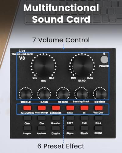 Podcast Equipment Bundle, All-in-One Audio Interface with Studio Condenser Microphone Perfect for Podcasting, Recording, Singing, Streaming and Gaming, PC, Smartphone, YouTube, TikTok (V8)