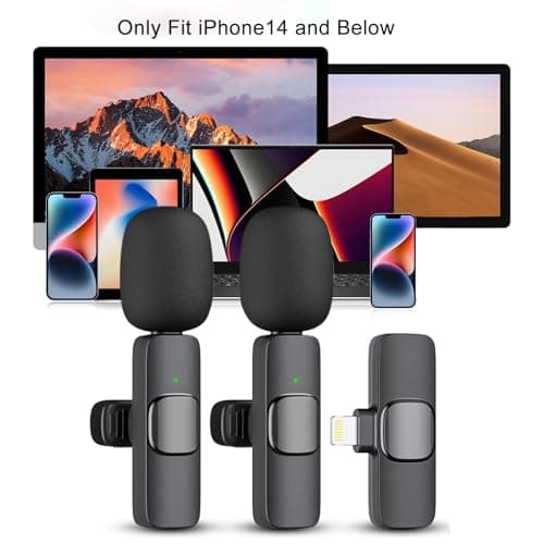 Microphone for iPhone, 2 Pack Wireless Microphones, Mini Mic, Lavalier, Recording Lapel Mic, Plug-Play, Clip On Microphone with Noise Reduction for Interview/Tiktok (for iPhone14 and Below)