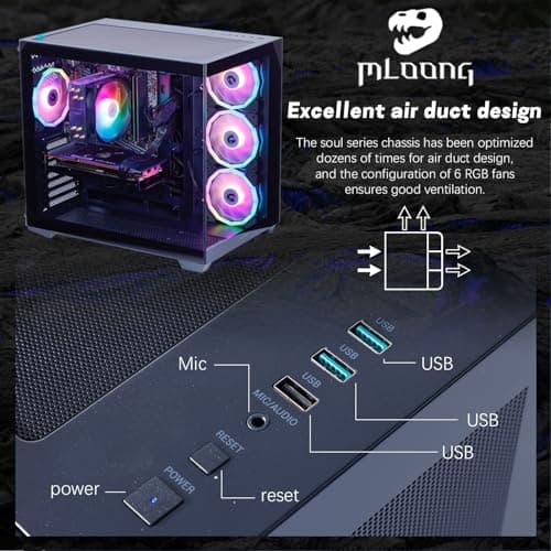Darkness Dragon Gaming PC,AMD Ryzen 5 5500 4.2 GHz,AMD Radeon RX 6600 8GB Desktop Computer，1TB NVMe SSD,16GB DDR4 3200MHz, Air Cooled Prebuilt,600W PSU,Windows 11 Home & AI Powered Gamer PC