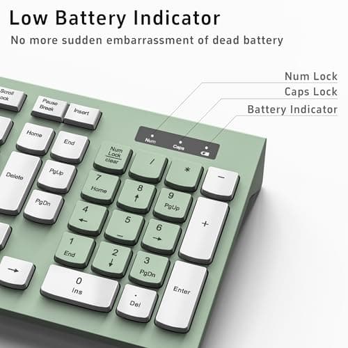Wireless Keyboard and Mouse Combo, Full-Sized Wireless Keyboard and Adjustable DPI Mouse, 2.4GHz USB Receiver, Wireless Keyboard and Mouse for PC, Windows, MAC, Desktop, Laptop (Avocado Green)