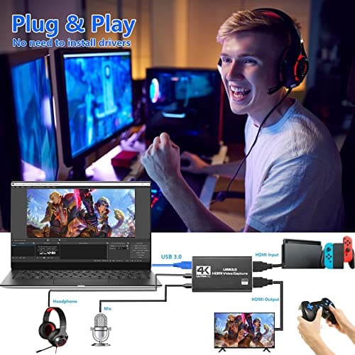 Capture Card Nintendo Switch, Video Capture Card, Game Capture Cards 4K 1080P 60FPS, HDMI to USB 3.0 Capture Cards for Streaming Work with PS4/PC/OBS/Camera