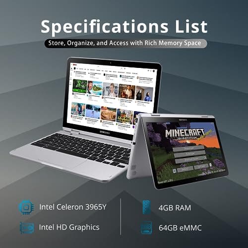 Samsung Chromebook Plus V2 2-in-1 12.2" WUXGA LED Touchscreen Laptop, Intel Celeron 3965Y, 4GB RAM, 64GB eMMC, 2 Cameras, Stylus Pen, Island-Type KB, Wi-Fi 5, Chrome OS, Silver(Renewed)