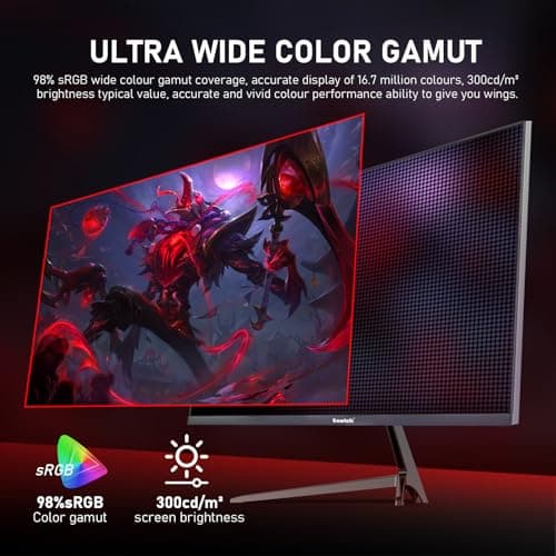 27 inch 2K QHD(2560×1440) PC Screen, 165Hz Gaming Monitor, 1ms Without Bezel, FreeSync,98% sRGB, 178° Wide Viewing Angle, HDMI2.0、DisplayPort, 75 * 75MM Wall Mount Compatible - Black