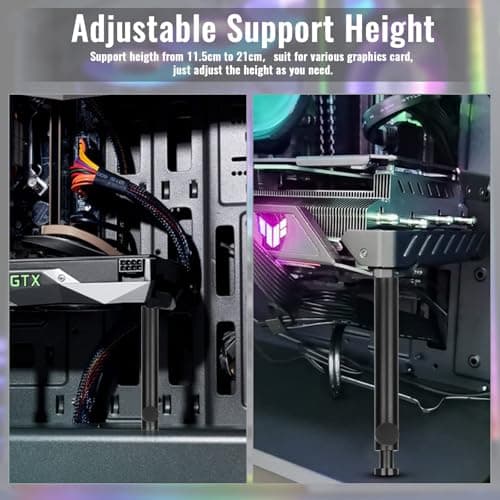 Tall GPU Support Bracket - Heavy Duty Adjustable GPU Anti Sag Holder & Support Stand for Graphics Card, 4.53"-8.27" Height Durable Black Metal PC Build Stabilizer, Large/Long GPU Sag Prevention