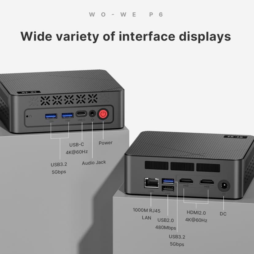 wo-we P6 Mini PC Ryzen 5 3550H(4C/8T,up to 3.7GHz) 16GB DDR4 RAM 512GB NVMe SSD Gaming PC, Radeon Vega 8 Graphics Mini Desktop Computer, Triple 4K 60Hz Displays, USB-C/USB 3.3/2.0/HDM I, WiFi5 BT5.0