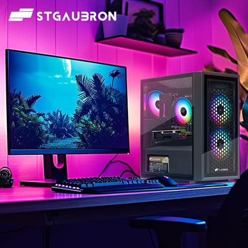 STGAubron Gaming PC Computer Desktop, RX 550 4GB, Intel i7 Xeon E5, 16GB DDR4, 512GB SSD, WiFi, BT 5.0, RGB Fan x3, Windows 10 Home, Gaming Computer Tower for Gamer,Streaming