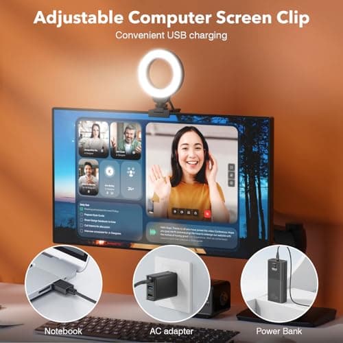 Ring Light for Laptop/Computer,Zoom Call, 4'' Small Video Conference Lighting with Webcam Style Mount and Tripod,3 Light Modes&10 Brightness Levels,Selfie