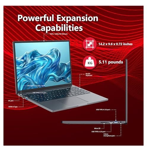 Gaming Laptop,Traditional Laptop Computers 16" Ultra-Slim-Core i5-(Up to 3.5GHz),12GB DDR4+512GB SSD,1920×1200 IPS 16:10 Display, WiFi&BT, HDMI/Type-C-Aluminum Laptop for Work&Play