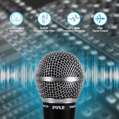 Pyle Handheld Microphone PDMIC58 - Dynamic Moving Coil Cardioid Unidirectional Includes 15ft XLR Audio Cable to 1/4'' Audio Connection