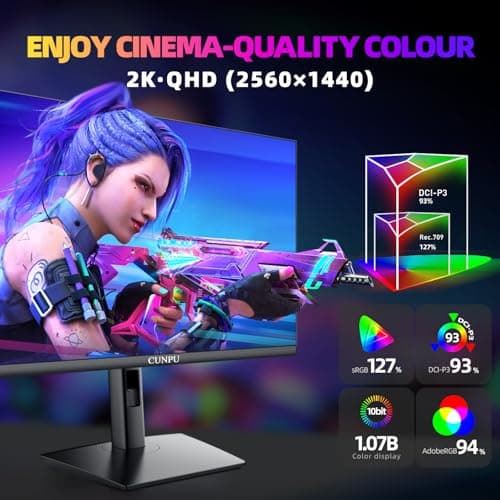 27 Inch QHD 2560 x 1440 Gaming Monitor, 180Hz (Up to 200Hz),1ms GTG, Fast IPS, DCI-P3 93%, High Brightness 450cd/㎡, G-Sync, Height Adjustable Vertical Stand, Speakers, DP/HDMI, 144Hz 2K Monitor