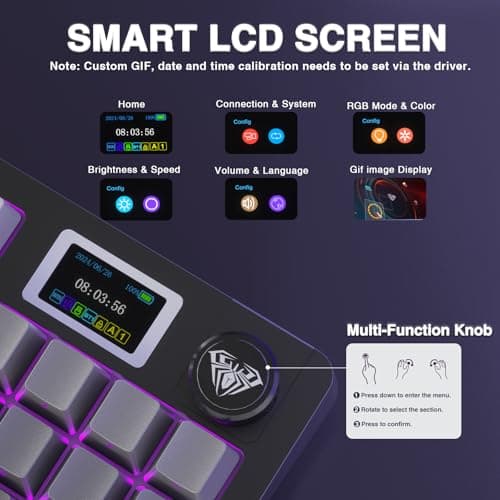 AULA S98 Pro Wireless Mechanical Keyboard with Screen & Knob,2.4GHz/USB-C/BT5.0 Hot Swappable Creamy Keyboard,Pre-lubed Linear Switches,Side Printed PBT Keycaps,RGB Backlit Gaming Keyboards