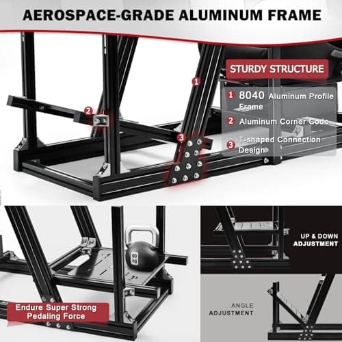 Supllueer 8040 Aluminum Racing Simulator Cockpit with 3 Monitor Stand and Black Seat,Universal and adjustable Cockpit, Compatible with Logitech/Thrustmaster/Fanatec/Moza Direct Drive Motors Wheels