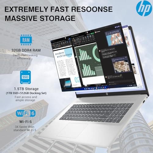 HP 17 Touchscreen Laptop Computer, 17.3" HD+ Touch Screen Business Laptop, Intel Core i7, 32GB RAM, 1TB SSD+512GB Docking Set, Windows 11 Pro Lifetime Office, 10-Key Backlit Keyboard