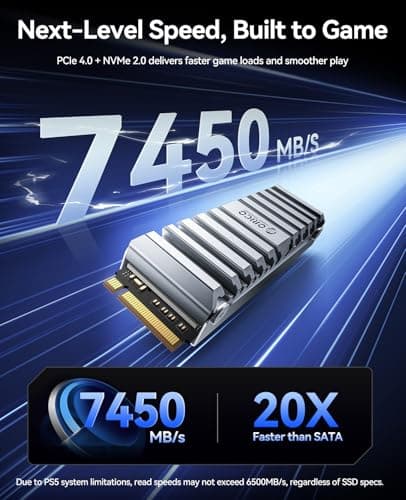 ORICO OS5 1TB M.2 SSD for PS5 Storage Expansion, M.2 PCIe 4.0 NVMe Gaming SSD with TLC NAND, 7450MB/s Read, Pre-Installed Heatsink Designed for PS5 Airflow, Ready for Direct Installation