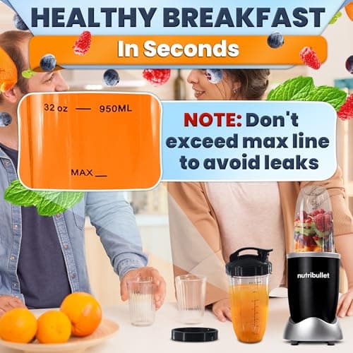 Bullet Blender Cups 32 oz - 7 PCs Blender Cup Replacement Set Compatible with 600W and Pro 900W High-Speed Systems - Stainless Steel Extractor Blade for Mixing, Smoothies, Juicing, and More