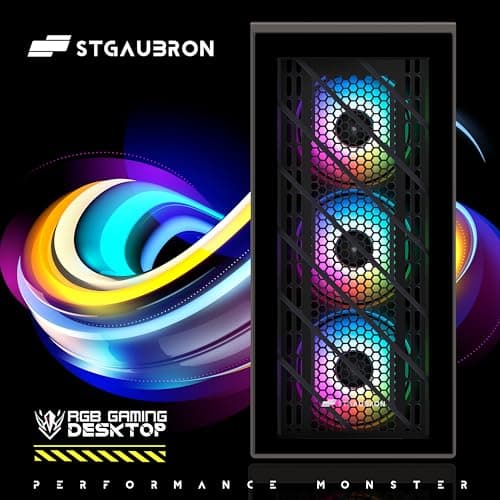 STGAubron Gaming PC Computer Desktop, Intel Core i7 up to 3.9G, Radeon RX 590 8G, 32G RAM, 1T SSD, 600M WiFi, BT 5.0, RGB Fan x 4, Windows 10 Home