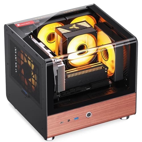 JONSBO TK-0 Black ITX Mini Tower Pc CASE, Hyperboloid Glass Desktop Design,Separated Cabinet Structure, Al Alloy Shell DTX/ITX Walnut Wood Computer Case, Sff Case,Black