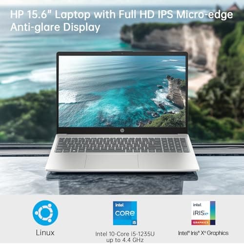 HP 15.6" FHD Linux Laptop, Anti-Glare Display, 10-Core Intel i5-1235U, 32GB RAM, 2TB SSD + 256GB Portable SSD, KeyPad, WiFi 6, Webcam, USB-C, Linux Ubuntu OS