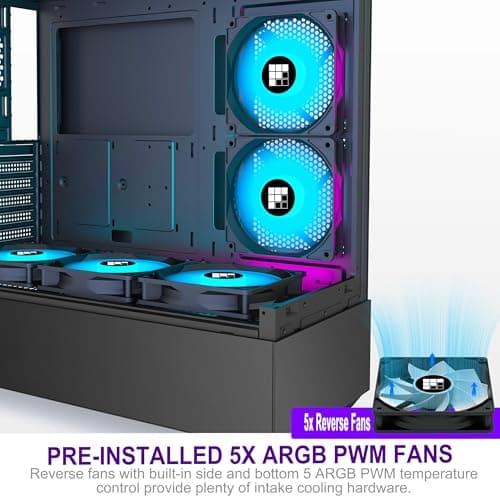 PC Case - Pre-Installed 6 PWM ARGB Fan, ATX Mid-Tower Gaming PC Case,Type-C, FOIFKIN (Black, F1)