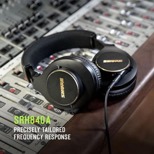 Shure SRH840A Over-Ear Wired Headphones for Critical Listening & Monitoring, Professional Headset, Tailored Frequency Response, Superior Detailed Sound, Adjustable & Collapsible Design - 2022 Version