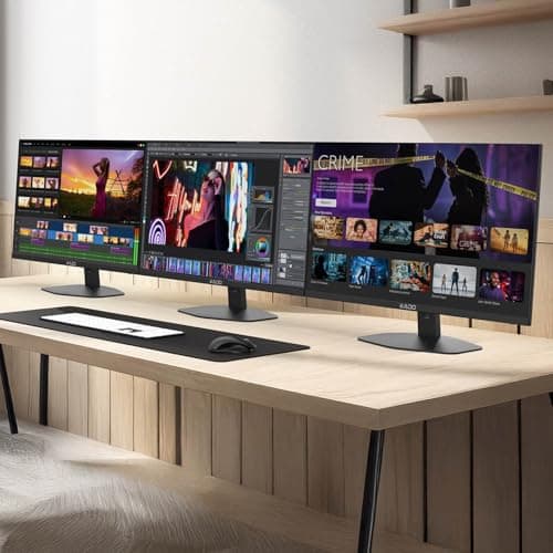 Kado Triple Monitor Setup - 3-Pack 27" 1920x1080 Computer Monitor 75Hz VESA Mount HDMI Office Gaming Hybrid Built-in Speakers (E27 Trio Series)