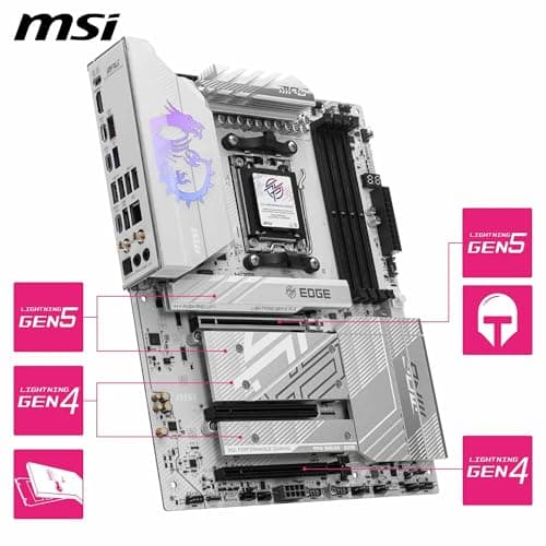 msi MPG B850 Edge TI WiFi Motherboard, ATX - Supports AMD Ryzen 9000/8000 / 7000 Processors, AM5-80A SPS VRM, DDR5 Memory Boost (8400+MT/s OC), PCIe 5.0 x16, M.2 Gen5, Wi-Fi 7, 5G LAN