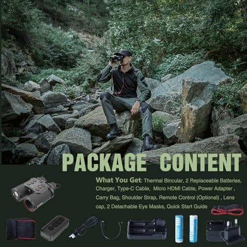 B50-640 LRF Thermal Binoculars for Hunting， Infrared Heat Night Vision with 50mm Focal Length, 640×480 pix @ < 30 mK NETD Sensor, LRF with 600m Accuracy, OLED High-Definition Display
