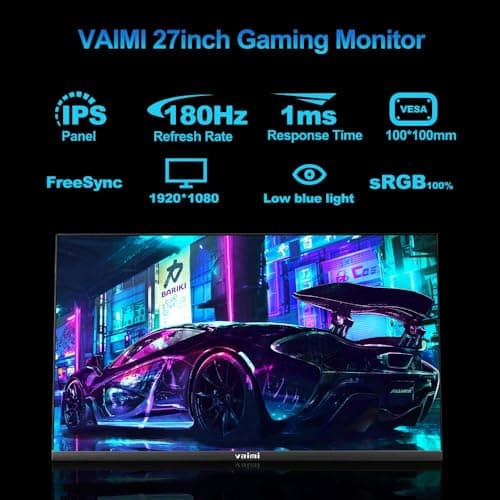 Gaming Monitor 27 inch 180Hz 1ms PC Gaming Computer Monitor -FHD 1080P, FreeSync, 1 x HDMI 2.1, 1 x Display Port 1.4, 1 x USB, IPS, Blacklevel Adjust, VESA Compatible,Black