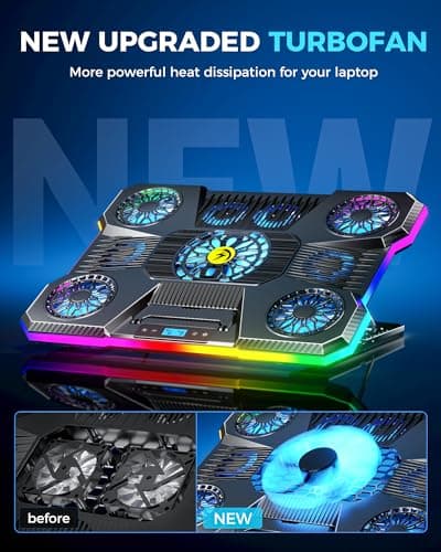 ChillCore Laptop Cooling Pad, RGB Lights Laptop Cooler 9 Fans for 15.6-19.3 Inch Laptops, Gaming Laptop Fan Cooling Pad with 8 Height Stands, 2 USB Ports - A21 Blue