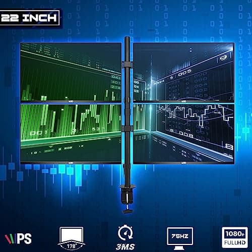 TechMagnet Trading Desktop PC, Intel Core i5 9th Gen, 16GB RAM, 512GB SSD + 4TB HDD, 4 New 22” LED Monitors, 2 Network Cards, Trading Platform Support, MTG Keyboard & Mouse Win 11 (Renewed)