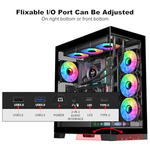 SAMA NEVIEW 4503 Mid Tower PC Case with Dual Tempered Glass Panels, 4×120mm ARGB Fans Pre-Installed, High Airflow ATX PC Case for Case PC Gaming, USB 3.0×2, Type-C Port, Supports Top 360mm AIO – Black