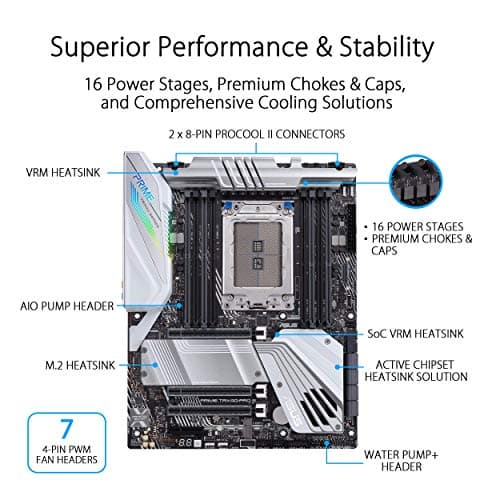 ASUS Prime TRX40-Pro S AMD sTRX4 3rd Gen Ryzen Threadripper ATX Content Creation Motherboard (16 Power Stages, PCIe 4.0, DDR4, Triple M.2, Gigabit LAN, Aura Sync RGB).