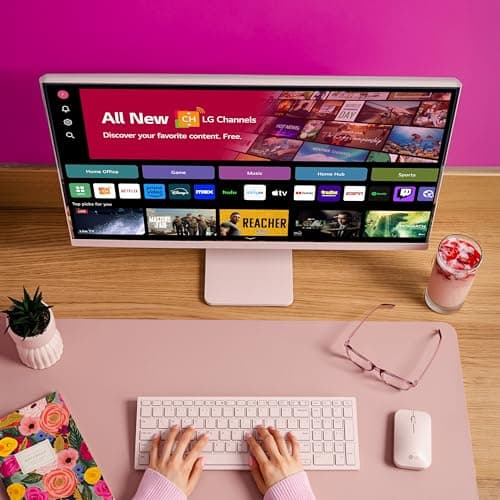 LG 27SR5BF-P 27-inch FHD (1920x1080) Smart Monitor with Streaming TV, webOS, Wireless Keyboard, Mouse, HDR10, IPS Display, webOS, Speaker, ThinQ App, Remote Control, Pink