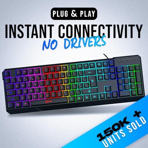 KLIM Chroma Gaming Keyboard Wired USB - New - Durable Ergonomic Waterproof Silent Backlit - Ideal for Gaming and Office - Teclado Gamer - 2 ms Response Time - PC Laptop Mac PS4 PS5 - Black