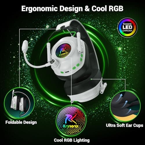 Wireless Gaming Headset with Noise Canceling Microphone for PC, PS5, PS4, Switch, Mac，2.4 GHz Wireless & Bluetooth 5.4 Gaming Headphones, Cool RGB Lighting, 40Hr Battery, 50mm Drivers-White