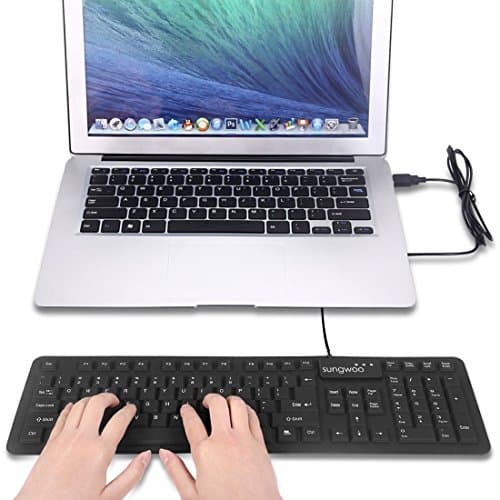 Sungwoo Foldable Silicone USB Wired Standard Waterproof Rollup Keyboard for PC Notebook Laptop, Full Size (Black)