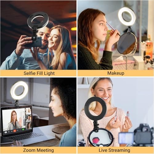 Clip On Ring Light for Laptop, Video Conference Lighting with 3 Color Modes, Adjustable USB LED Light for Computer Monitor, Zoom Streaming, Teams Calls, TikTok Live Streaming
